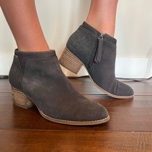Tom’s grey ankle booties, NEVER WORN, size 7.5